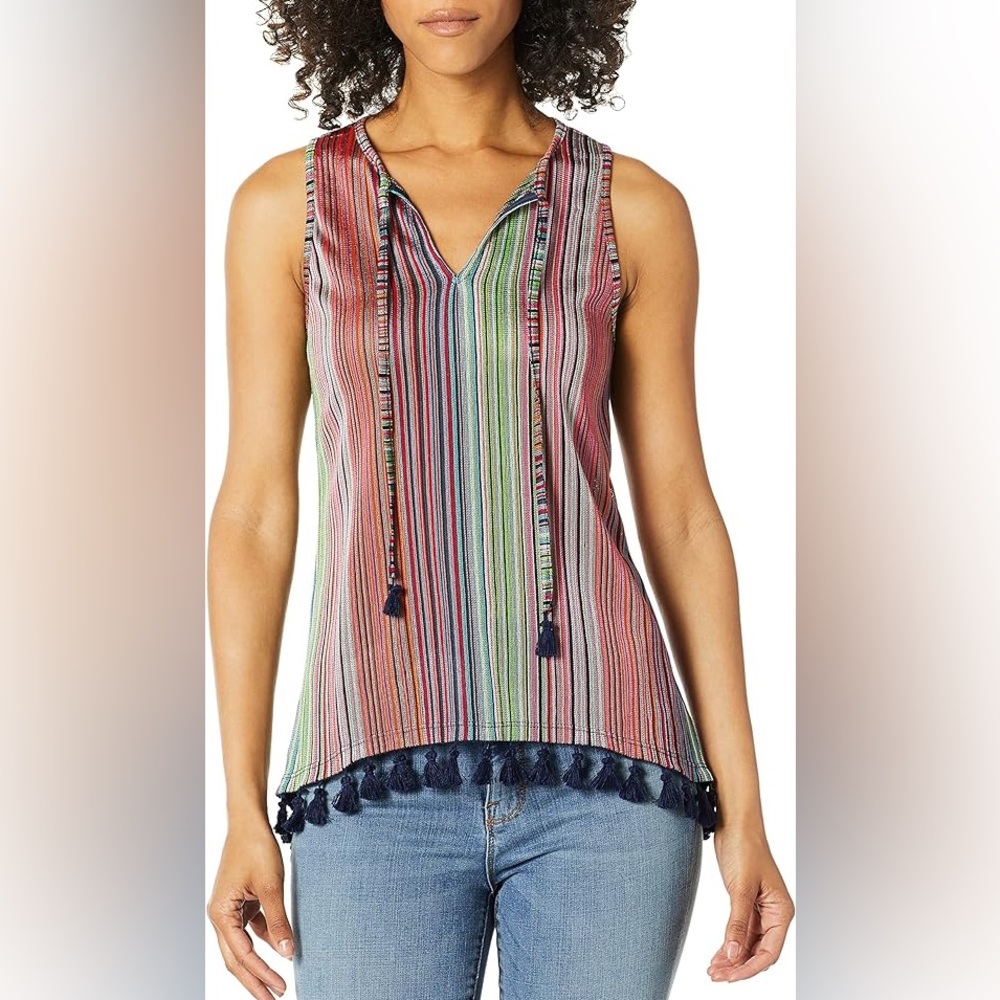 Trunk Turk size M Ariel Multi Color Stripe Sleeveless Tunic Top with Tassels